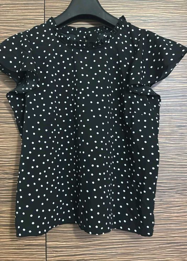 Polka Dot Ruffle Sleeve Top