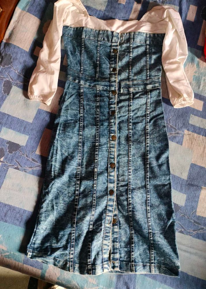 Denim Mini Dress with Sleeves