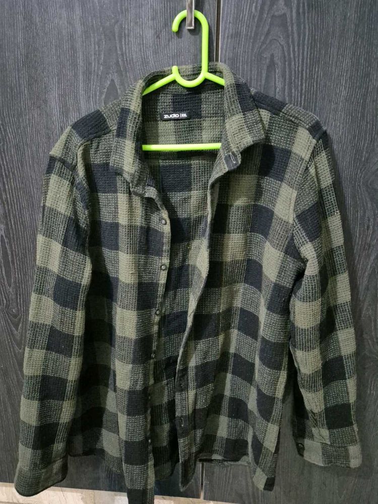 Green &amp; Black Plaid Shirt