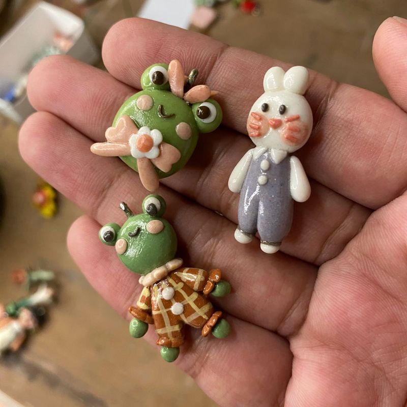 Set of 3- frog and bunny Clay Charms