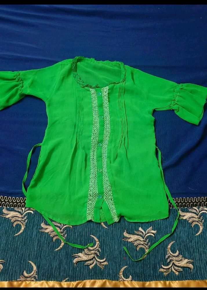 Green Button-Down Shirt Themed Top