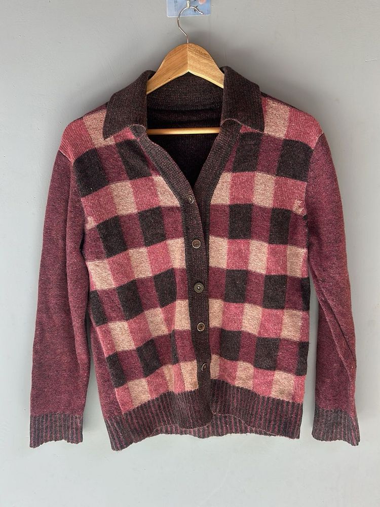 Vintage Plaid Knit Cardigan
