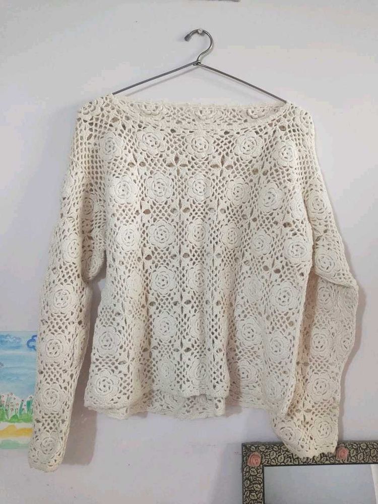 Embroidered Crochet Cotton Top