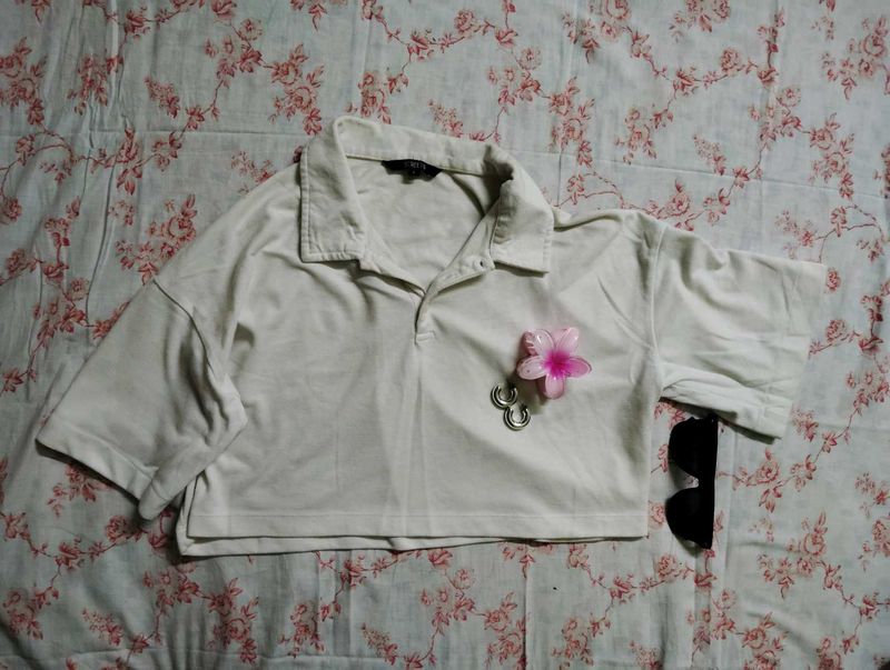 Polo Collared Crop Top