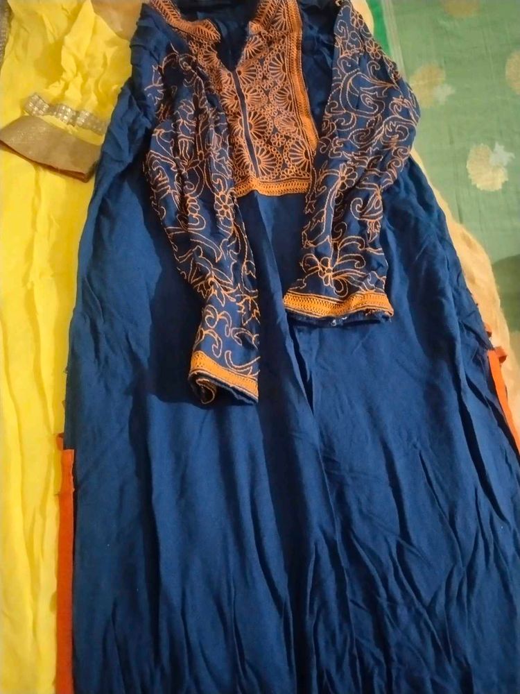 Elegant Blue Embroidered Kurta Kurti
