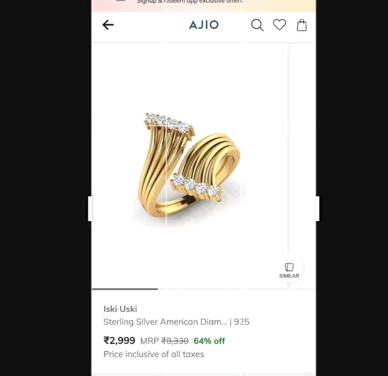925 Designer Silver Selvar at a gold-toned ring