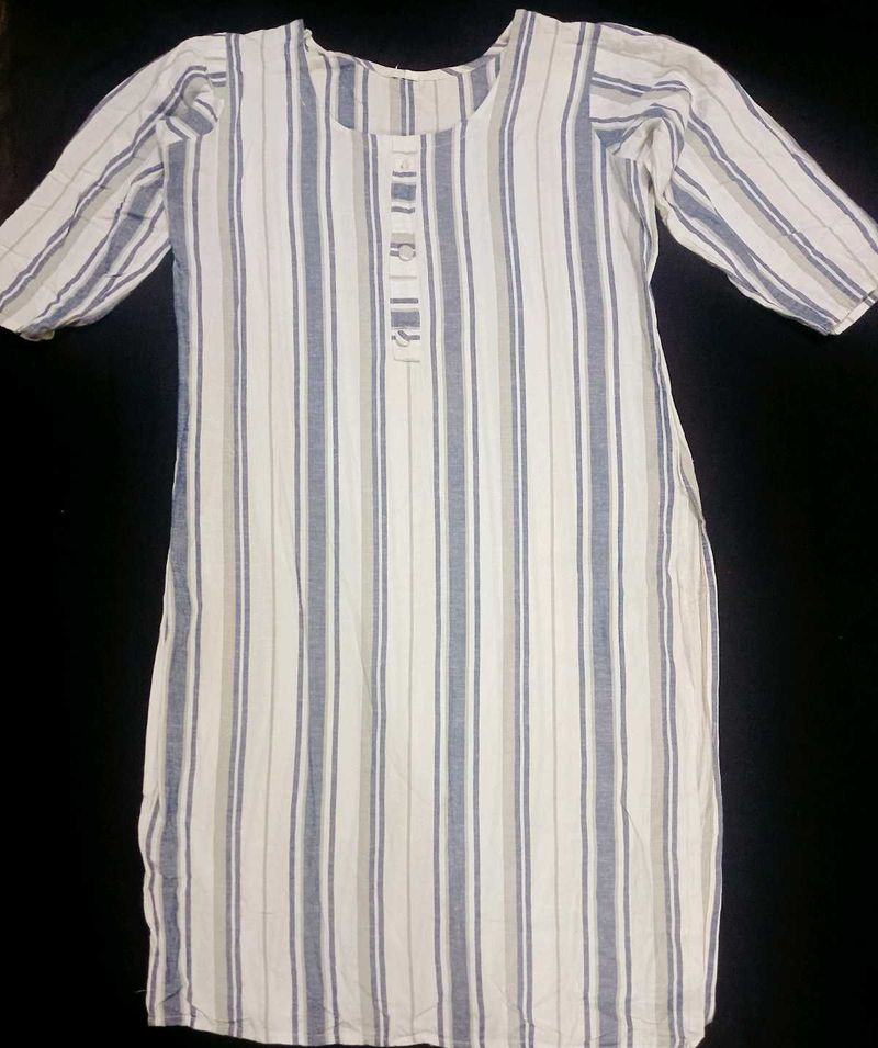 Khadi Cotton White Stripe Kurta