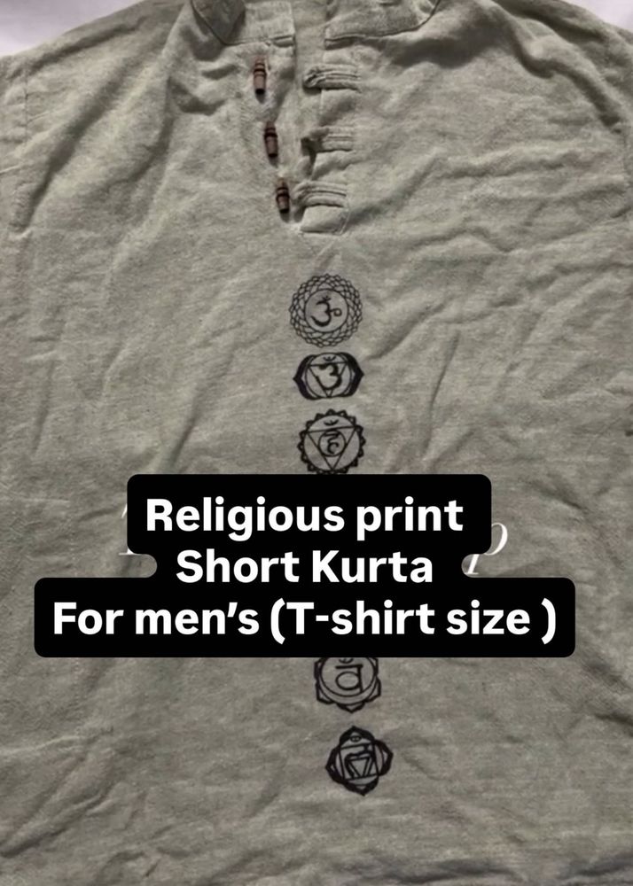 Men&#39;s Religious Print Short Kurta