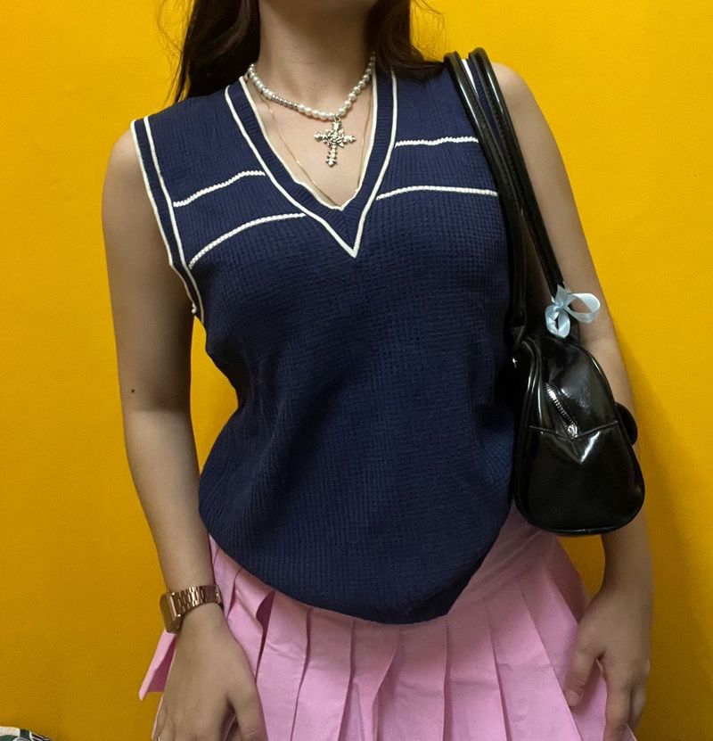 Navy Knit Sleeveless Sweater Vest