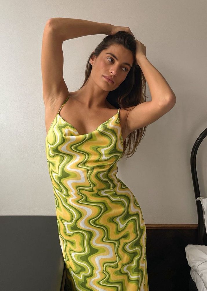 Groovy Green Swirl Slip Dress