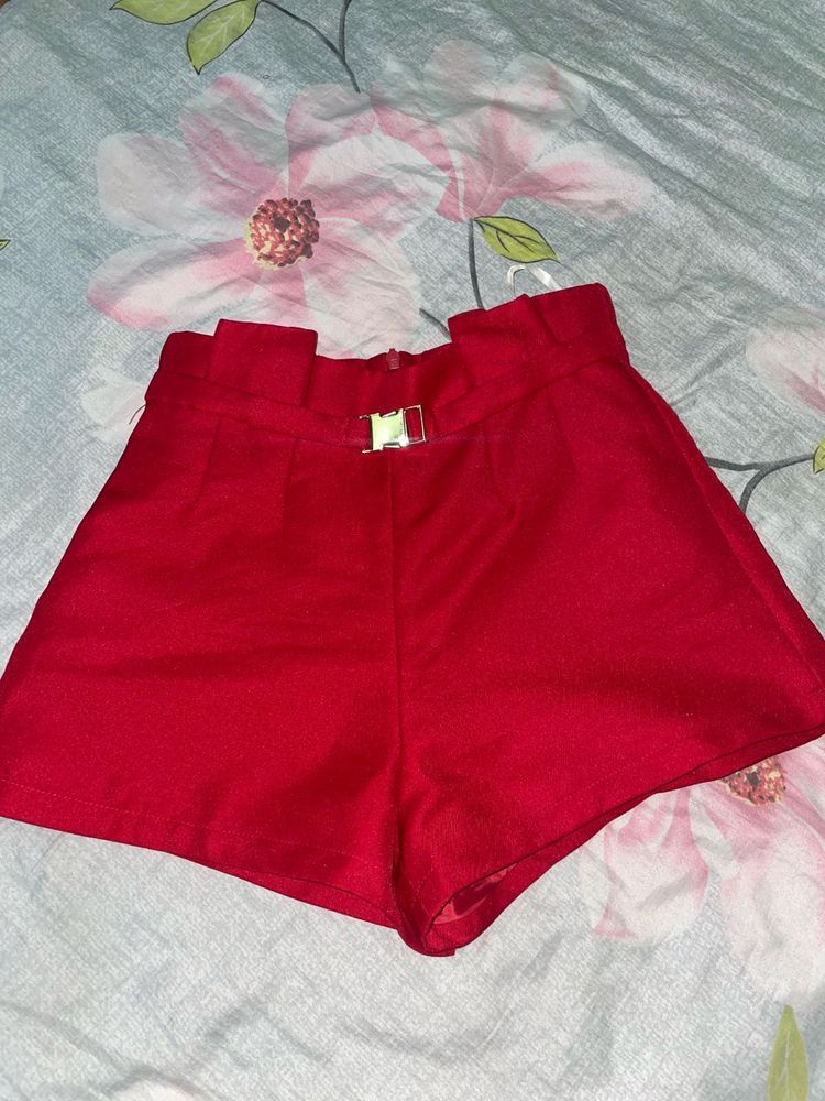 Red High Waisted Shorts