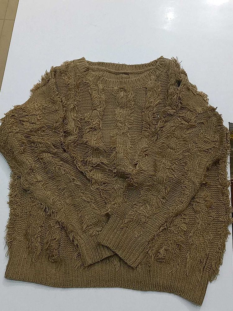 Brown Textured Knit Sweater