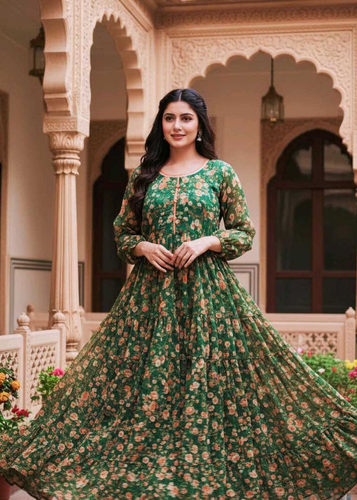 Elegant Green Floral Ethical Dress