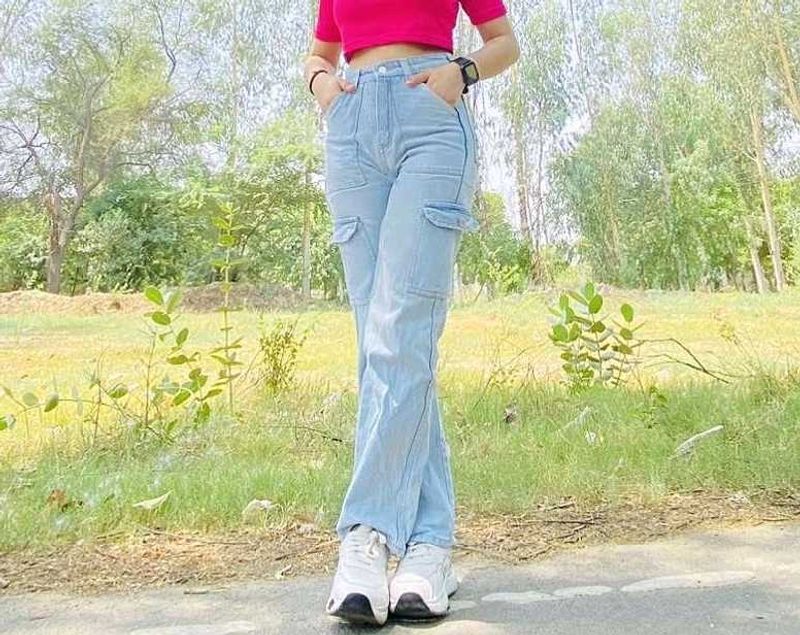 Light Wash Cargo Jeans