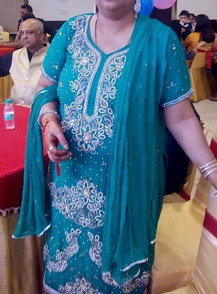 Green Suit With Plazo And Dupatta