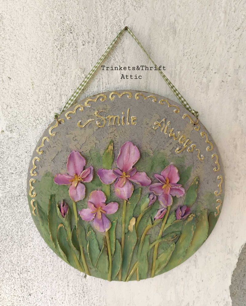 Hand Sculpted Vintage Floral Iris Wall Hanging Art