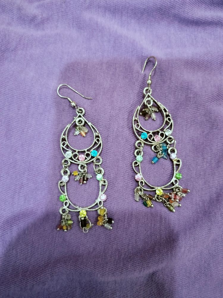 Silver-Tone Beaded Drop Earrings