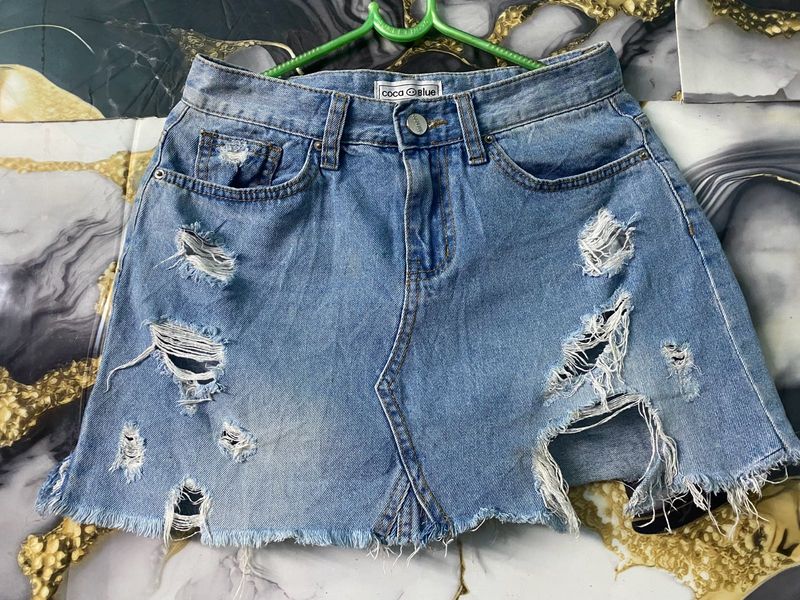 Distressed Denim Mini Skirt