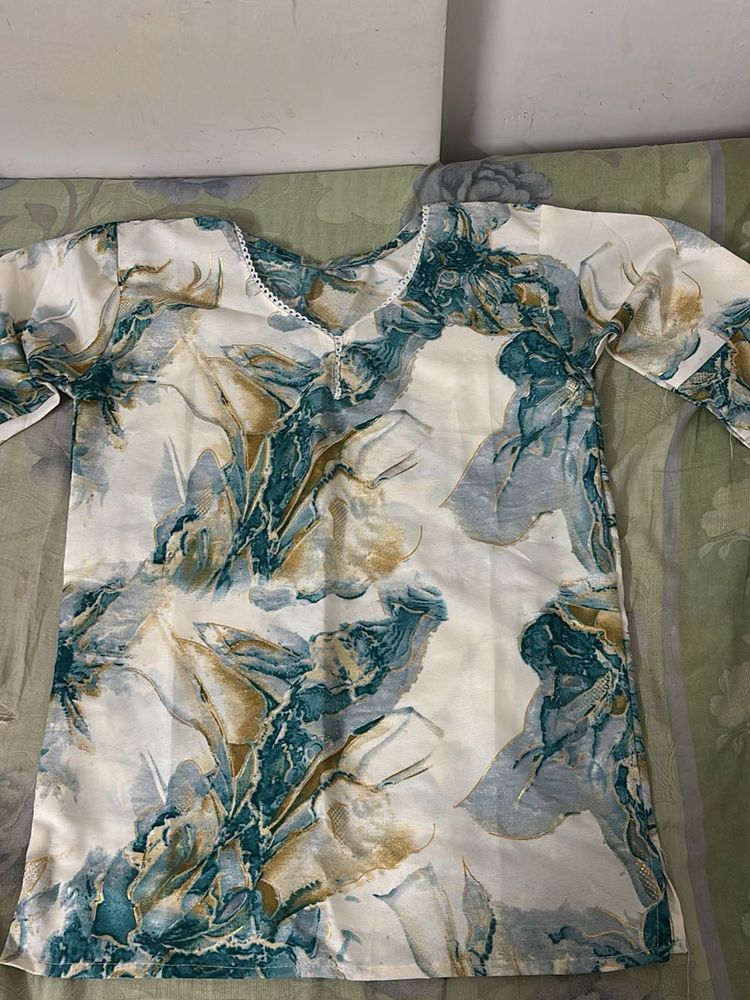 Printed Satin V-Neck Top