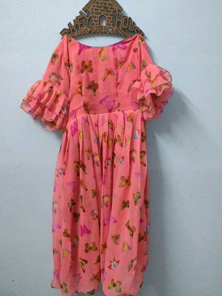 Pink Butterfly Print Dress