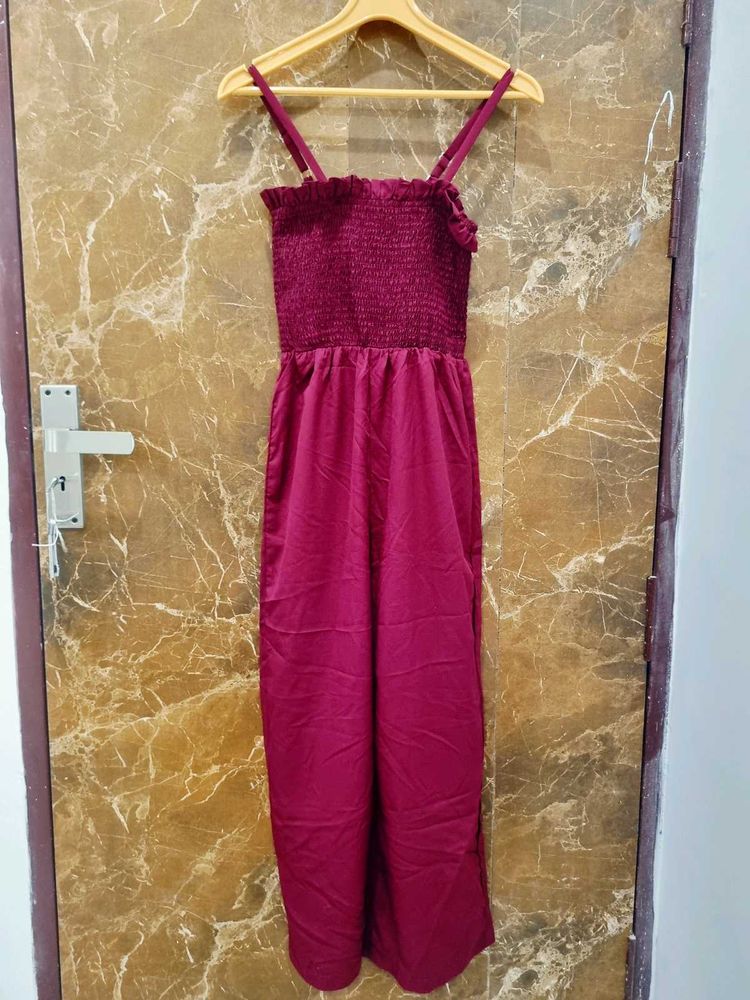 Burgundy Smocked Jumpsuit