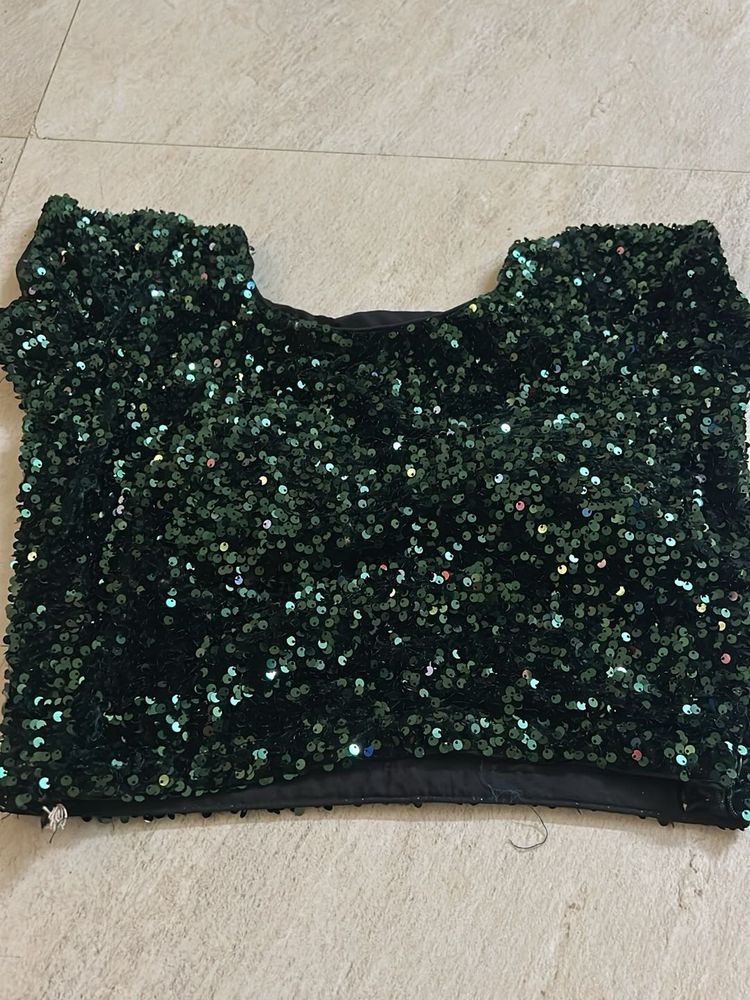 Emerald Sequin Party Blouse