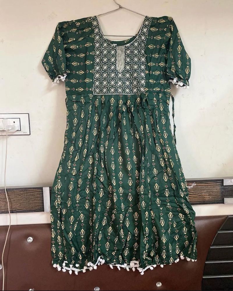 Green Printed Kurti Dress