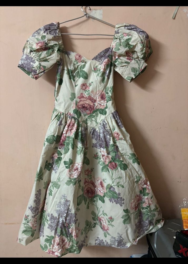 Floral Puff Sleeve Midi Dress