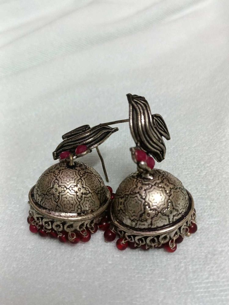 Silver Tone Jhumka Earrings