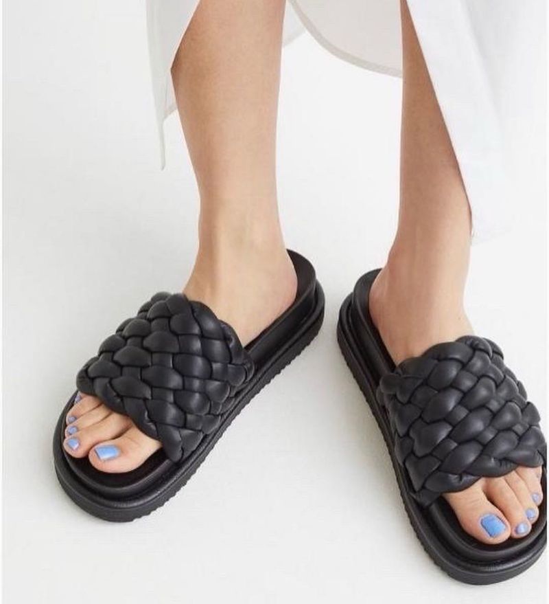 H&amp;M women black braided slides