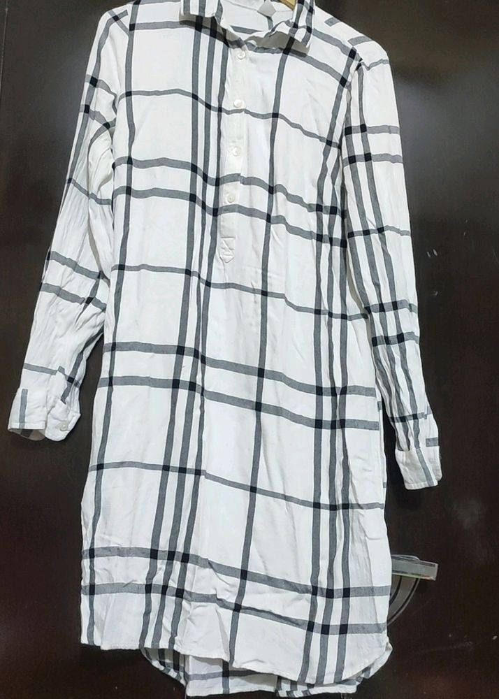 Black &amp; White Linning Print Long Shirt For 36 Bust