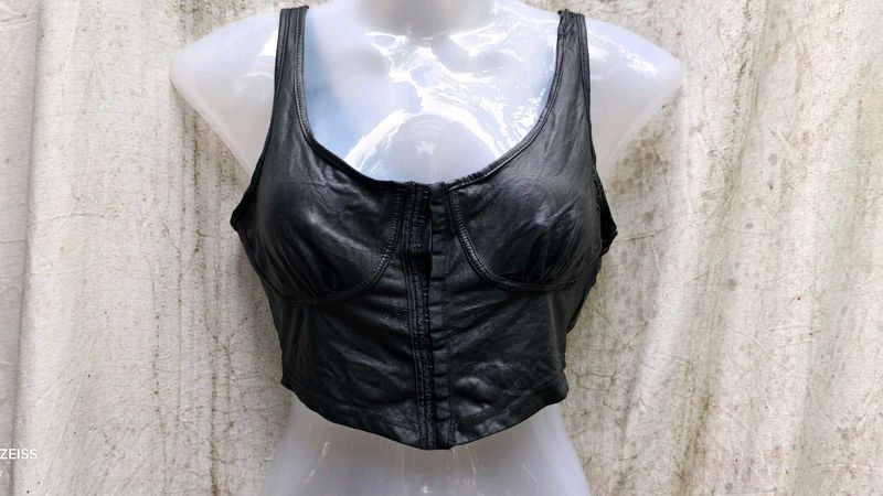 Black Faux Leather Bralette