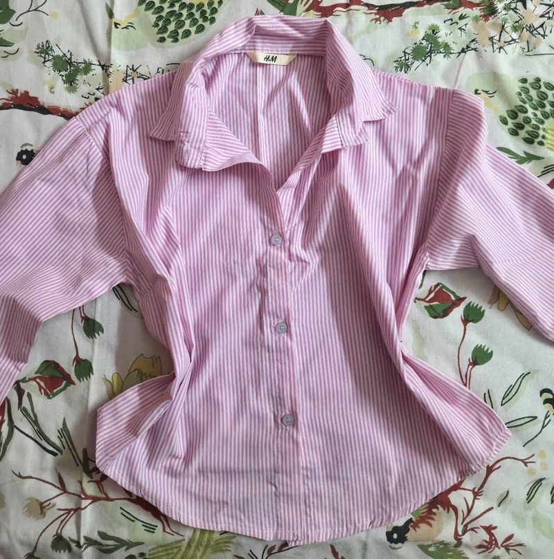 Cropped Pink Striped Shirt