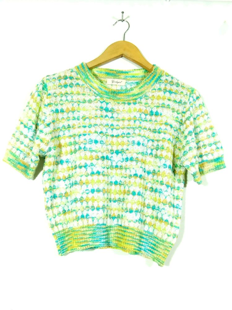 Multicolour Printed Round Neck Crop Top (Women)