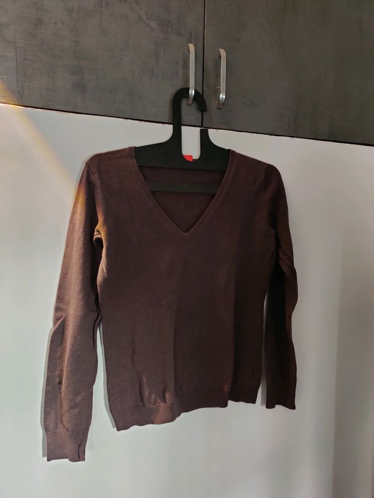 Brown Colour V- neck Top For Girls