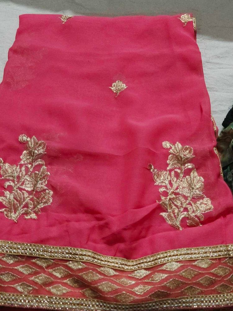Peach Colour Saree Without Blouse