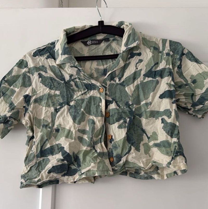 Leaf Print Cropped Shirt, Bust-36/38
