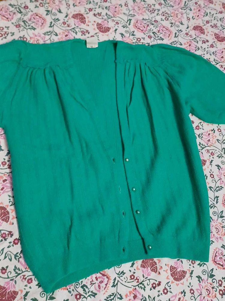 Green Button-Down Cardigan