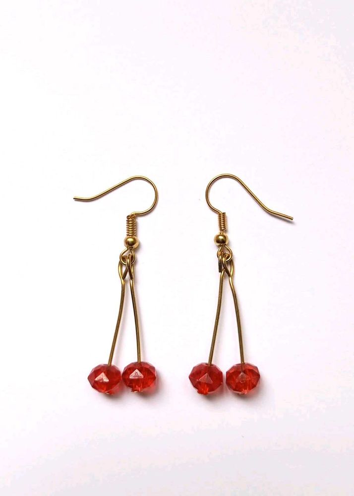 Red Beaded Dangle Earrings