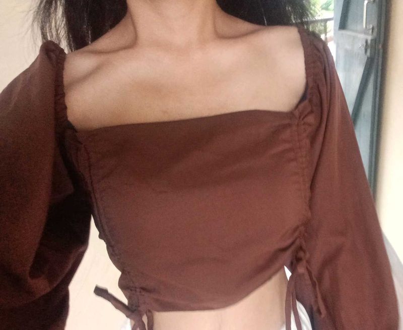 Brown Ruched Crop Top