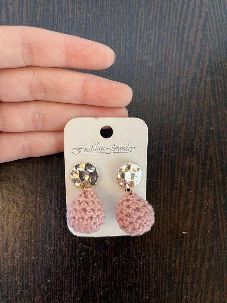 Pink Knit Drop Earrings