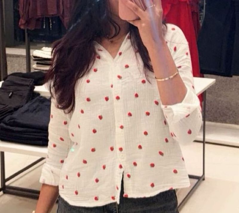 Strawberry Print Button-Down Shirt