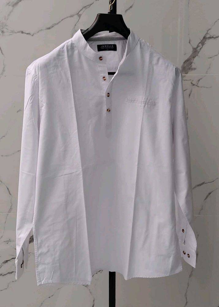 White Cotton Kurta With Chinese Collar