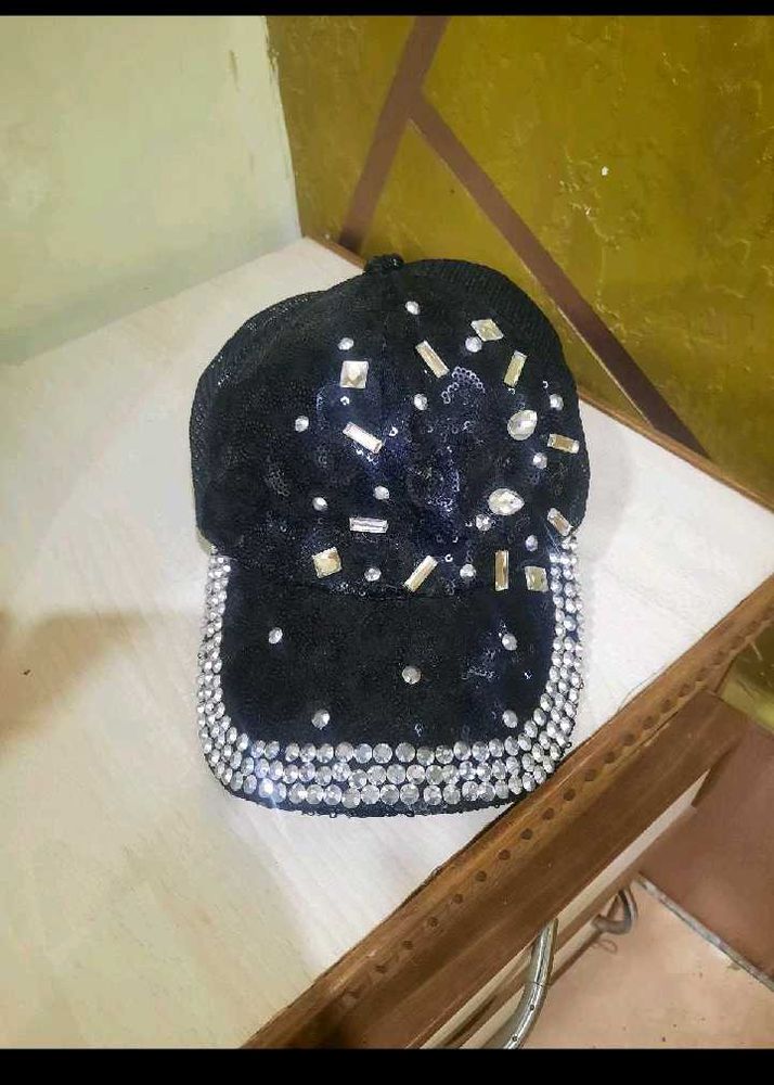 Rhinestone Embellished Black Baseball Cap