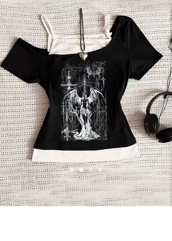Grunge Edgy Graphic Print Top