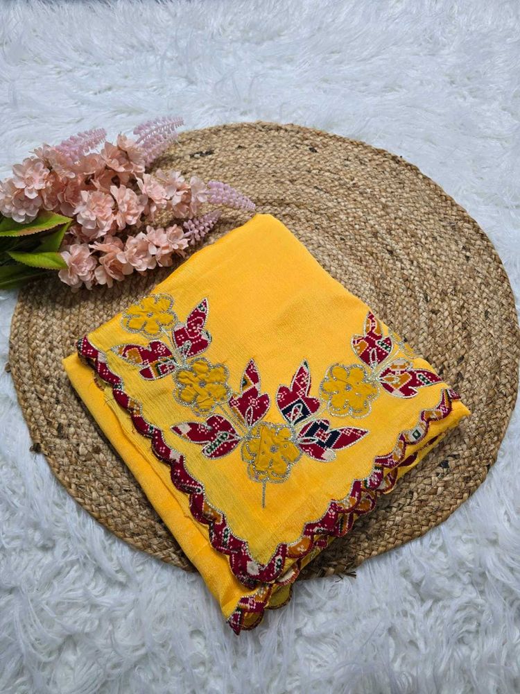 *Handmade Saree**Saree fabric*:- *PURE Chinon**Wor