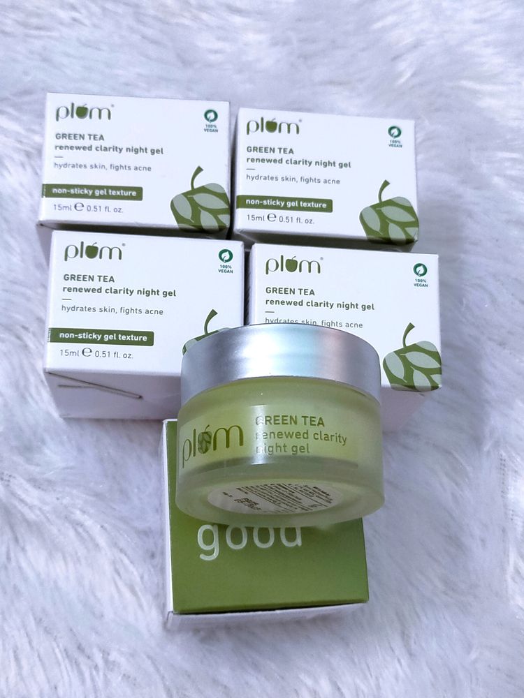Plum Green Tea Renewed Clarity Night Gel Mini | Hydrates Skin &amp; Fights Acne | Lightweight, Quick-Absorbing, Non-Sticky Gel Texture | Oily, Acne-Prone Skin | 100% Vegan(15ml)