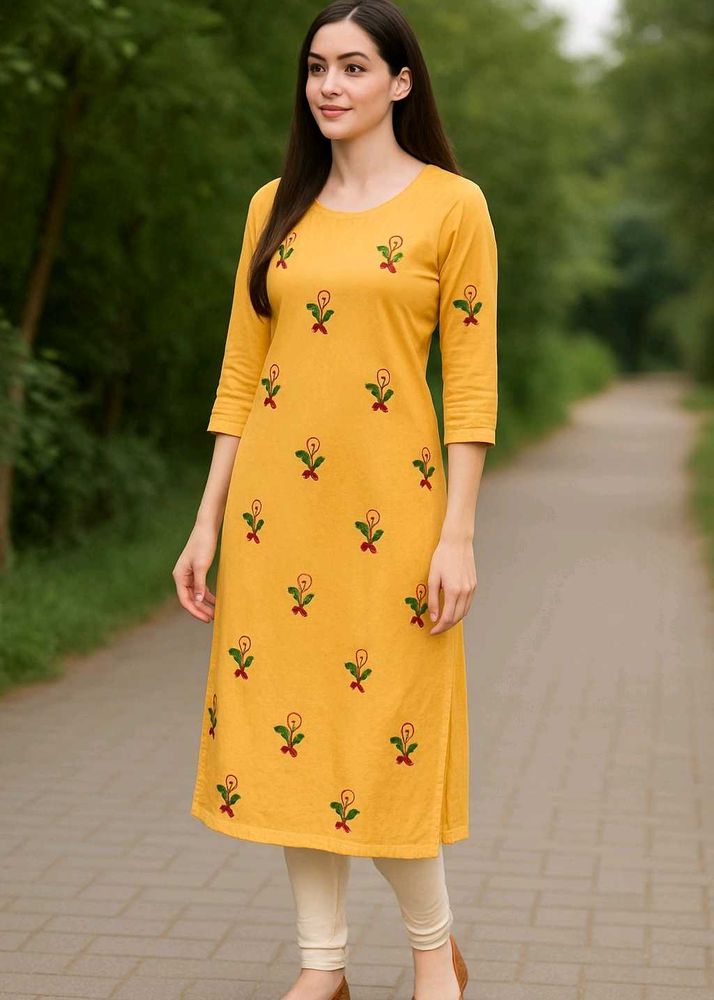 Mustard Embroidered Kurti