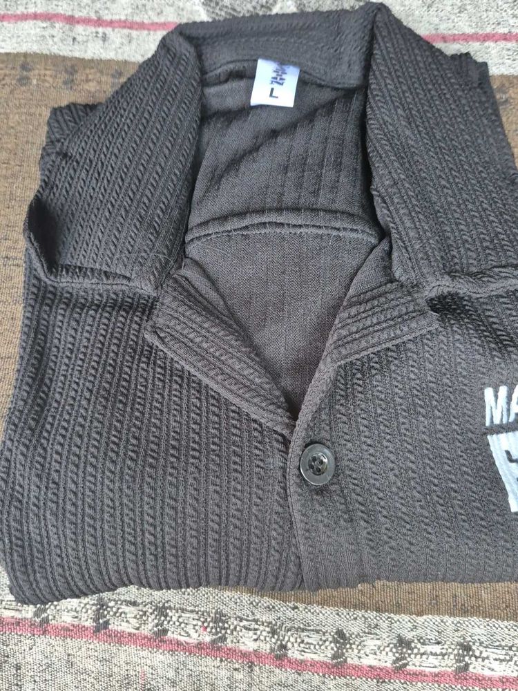 Men&#39;s Black Textured Shawl Collar Cardigan