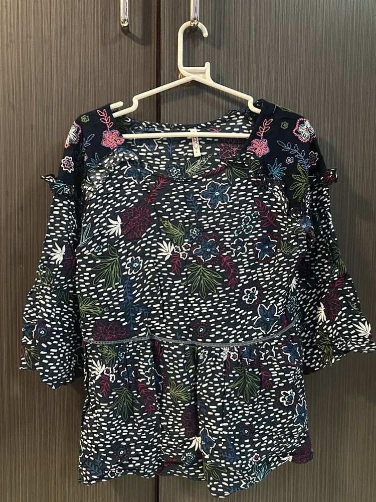 Navy Blue Floral Top